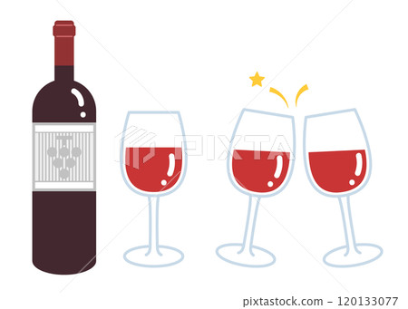 Illustration of wine bottle and glass Cheers 120133077