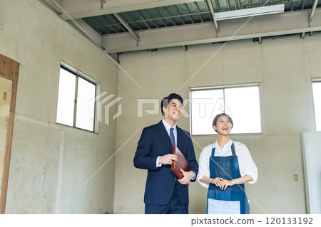 A store manager and a salesman looking at a used property 120133192