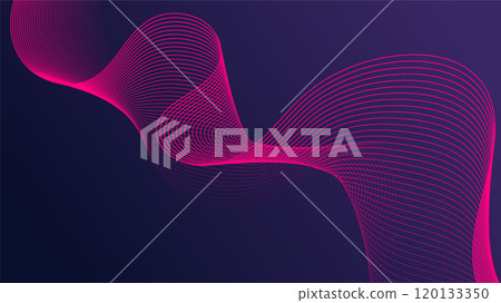Abstract Pink Waves on Dark Blue Background with Flowing Curved Lines 120133350