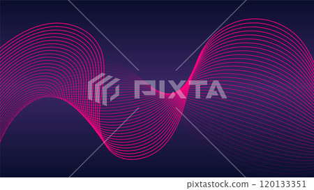 Abstract Pink Waves on Dark Blue Background with Flowing Curved Lines 120133351