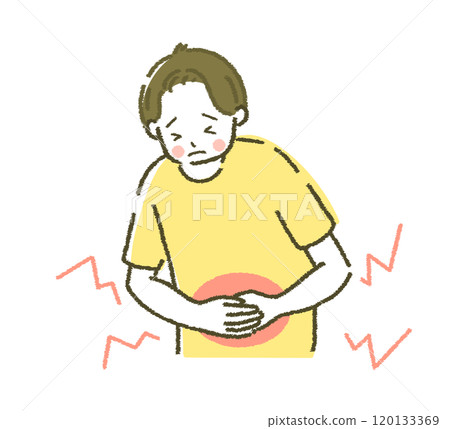 一個患有胃痛疾病的男人插畫素材 120133369