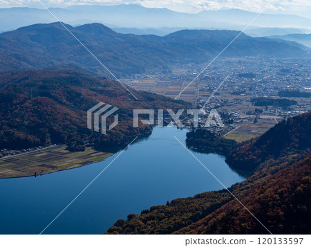 Lake Kizaki and the cityscape of Omachi Lake Kizaki and the cityscape of Omachi 120133597