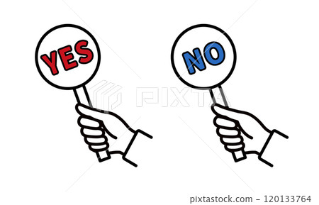Illustration of hands holding yes no signs Illustration of hands holding yes no signs 120133764