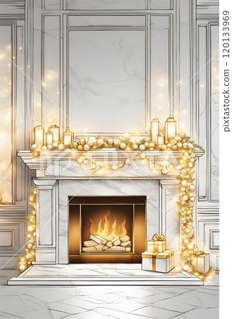 Cozy living room decorated for the Christmas and New Year. 120133969