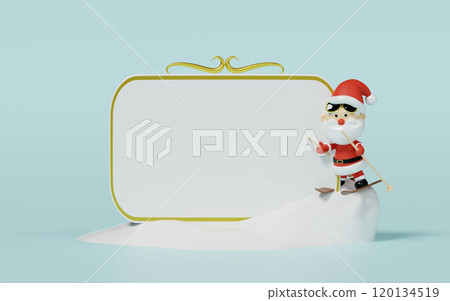 3d billboards with Santa Claus sunglasses skiing isolated on blue background. merry christmas, festive new year concept, 3d render illustration 120134519
