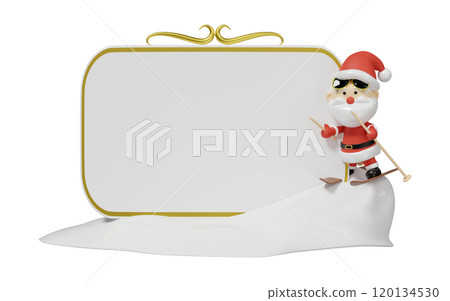 3d billboards with Santa Claus sunglasses skiing isolated. merry christmas, festive new year concept, 3d render illustration 120134530