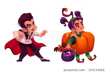 Children in Halloween costumes set 120134868