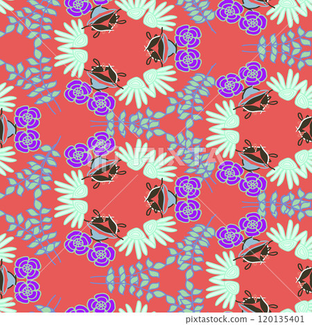 Seamless floral pattern. Vector botanical background. Tree branches with flowers. Green. Vector illustration Seamless floral pattern. Vector botanical background. Tree branches with flowers. Green. Vector illustration 120135401