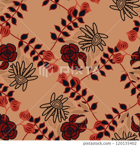 Vintage seamless floral pattern. Liberty style background of flowers. Stock vector for printing on surfaces. Realistic flowers. Vector illustration Vintage seamless floral pattern. Liberty style background of flowers. Stock vector for printing on surfaces. Realistic flowers. Vector illustration 120135402