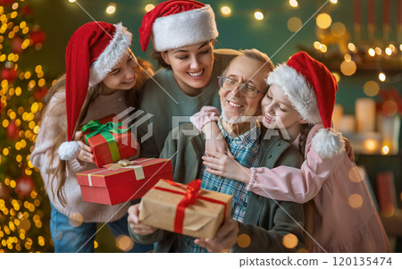 family celebrating Christmas 120135474