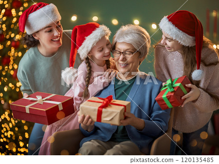 family celebrating Christmas 120135485