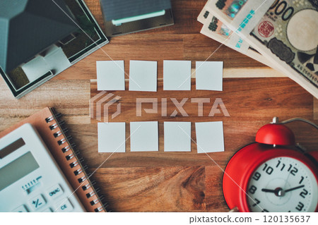 Eight pieces of paper and money Real estate business image Eight pieces of paper and money Real estate business image 120135637