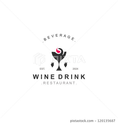Wine drink Vintage logo label with glass or beer premium, bars, clubs, cafes, companies template 120135687