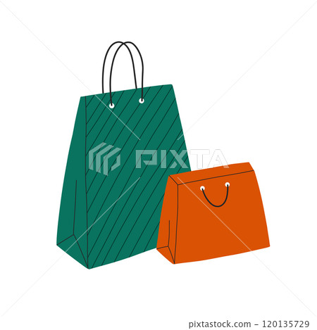 Vector paper bag. Paper shopping bag isolated on white background. Flat style. Vector paper bag. Paper shopping bag isolated on white background. Flat style. 120135729