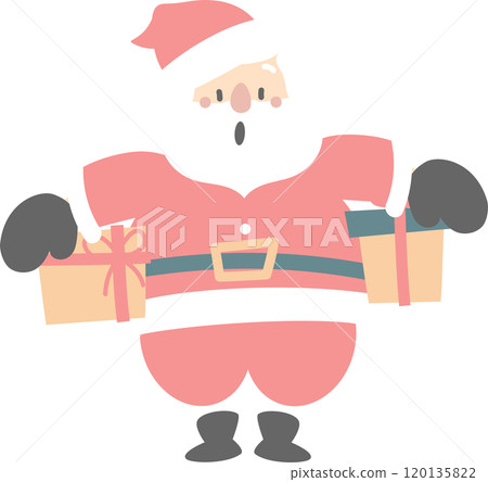 merry christmas and happy new year with cute santa claus holding present gift box, flat png illustration cartoon character costume design 120135822
