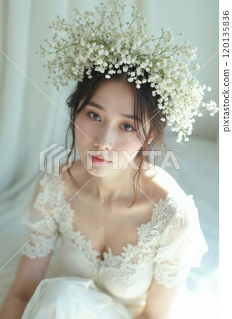 Woman in a crown of flowers. 120135836