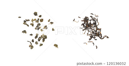 Yunnan Bi Luo Chun green tea leaves balls isolated, dry fresh herbal tea pile, healthy drink ingredient Yunnan Bi Luo Chun green tea leaves balls isolated, dry fresh herbal tea pile, healthy drink ingredient 120136032