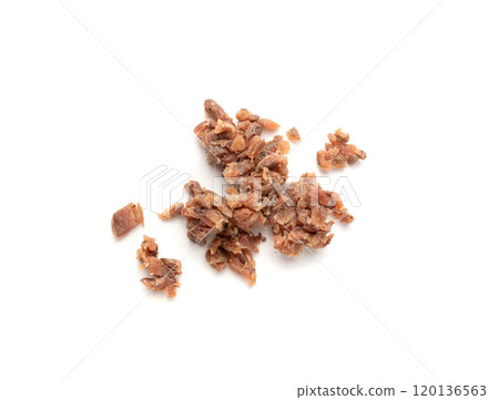 Finely chopped anchovy fillet, marinated fish, traditional salted anchovy in oil on white Finely chopped anchovy fillet, marinated fish, traditional salted anchovy in oil on white 120136563