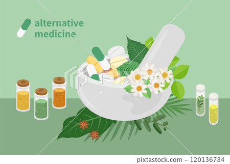 Nature herbal plant with bowl and mortar, Nature herbal plant with bowl and mortar, 120136784