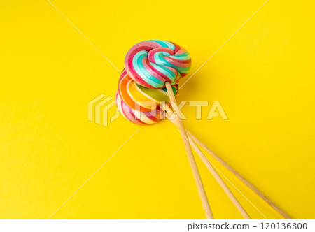 Color lollipop, spiral candy on stick, colorful striped lollypop, round fruit caramel, circle lollipop Color lollipop, spiral candy on stick, colorful striped lollypop, round fruit caramel, circle lollipop 120136800