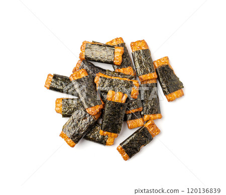 Senbei isolated, kaki no tane rice crackers, japanese crispy snack, sembei, okaki with wasabi, nori Senbei isolated, kaki no tane rice crackers, japanese crispy snack, sembei, okaki with wasabi, nori 120136839