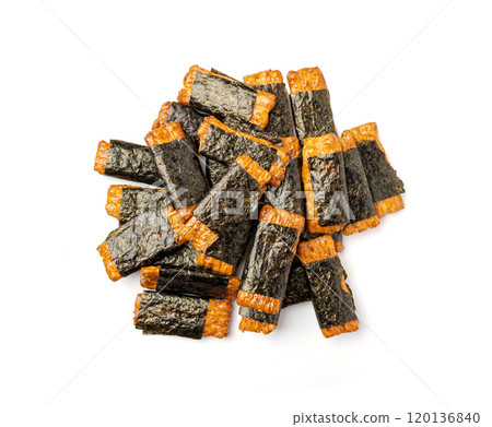 Senbei isolated, kaki no tane rice crackers, japanese crispy snack, sembei, okaki with wasabi, nori 120136840