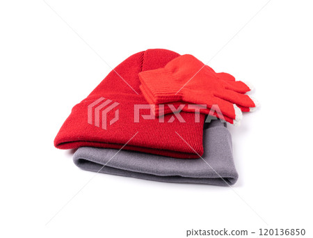 Winter Hat Isolated, Knitted Cap, Beige Winter Hat on White Background 120136850