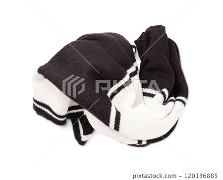 Striped Fabric Texture Isolated, Black and White Textile Pile, Soft Comfortable Material, Abstract Cloth 120136885