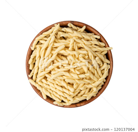 Raw Trofie Pasta, Dry Italian Macaroni, Traditional Genoa Food, Raw Noodle, Modern Ligurian Cuisine 120137004