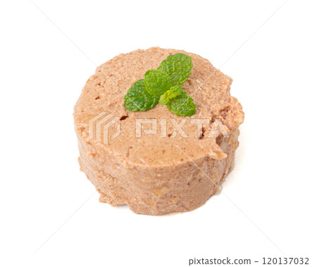 Pet Food, Wet Food for Cats, Dog Canned Pate, Soft Pet Food on White 120137032