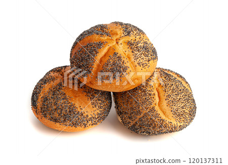Poppy Seed Bread Isolated, Kaiser Roll, Seeds Breakfast Bun, Poppyseed Round Bagel, Poppy Seed Bun Poppy Seed Bread Isolated, Kaiser Roll, Seeds Breakfast Bun, Poppyseed Round Bagel, Poppy Seed Bun 120137311