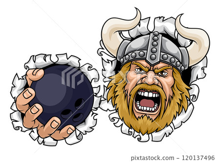 Viking Bowling Ball Sports Team Mascot Man Viking Bowling Ball Sports Team Mascot Man 120137496