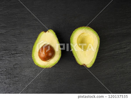 Hass Avocado Half, Whole Sharwil Set, Brown Avocados Cut, Fresh Alligator Pear on Black Hass Avocado Half, Whole Sharwil Set, Brown Avocados Cut, Fresh Alligator Pear on Black 120137535