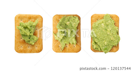 Avocado Smear Toast, Cracker Isolated, Sharwil Puree, Brown Avocados Paste, Fresh Alligator Pear Cream Avocado Smear Toast, Cracker Isolated, Sharwil Puree, Brown Avocados Paste, Fresh Alligator Pear Cream 120137544