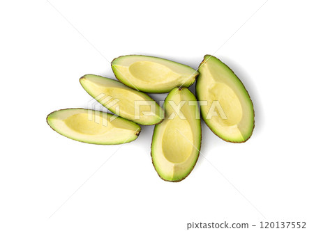 Hass Avocado Half Isolated, Whole Sharwil Set, Brown Avocados Slice, Fresh Alligator Pear, Persea Americana 120137552