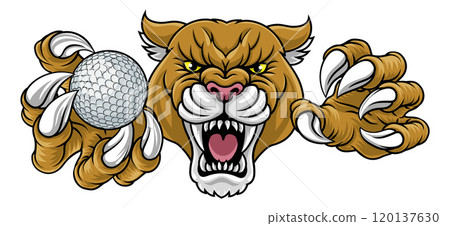 Cougar Panther Mountain Lion Puma Golf Ball Mascot Cougar Panther Mountain Lion Puma Golf Ball Mascot 120137630