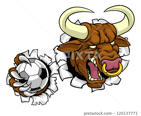 Bull Minotaur Longhorn Cow Soccer Mascot Cartoon 120137771