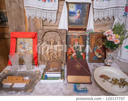 [Ukraine] Inside a wooden Christian Orthodox church on the outskirts of Chernihiv 120137787