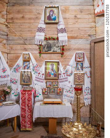 [Ukraine] Inside a wooden Christian Orthodox church on the outskirts of Chernihiv 120137788
