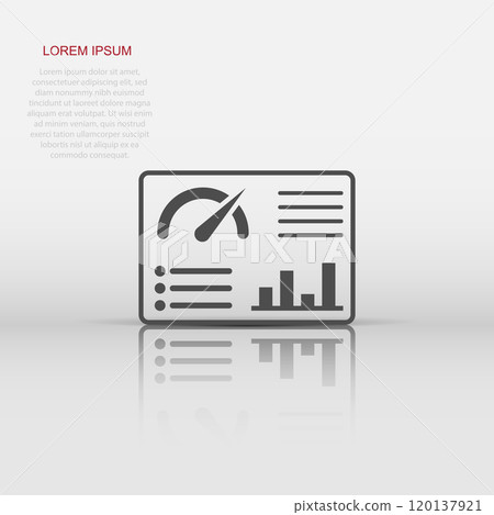 Dashboard icon in flat style. Finance analyzer vector illustration on white isolated background. Performance algorithm business concept. 120137921
