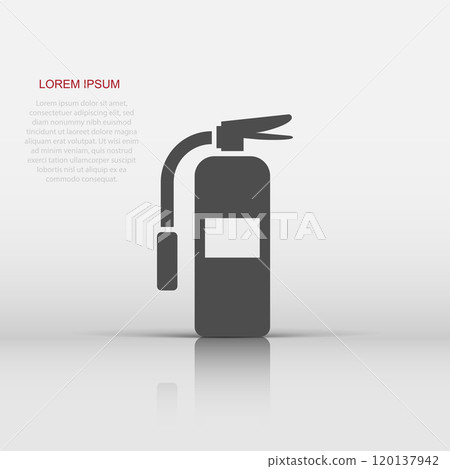 Extinguisher icon in flat style. Fire protection vector illustration on white isolated background. Emergency business concept. 120137942