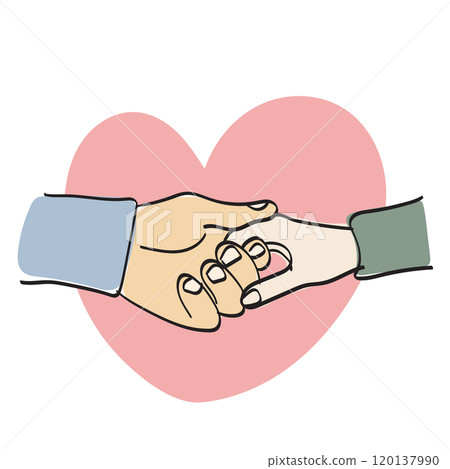 lover couple holding their hands together with red heart shape illustration vector hand drawn isolated on white background 120137990