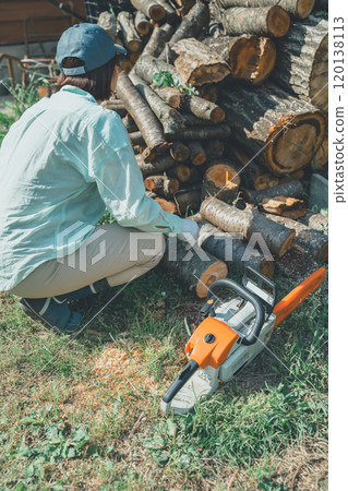 Making firewood with a chainsaw Making firewood with a chainsaw 120138113
