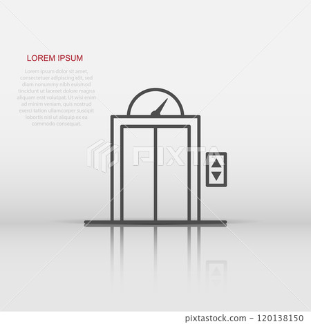 Elevator icon in flat style. Lift vector illustration on white isolated background. Passenger transportation business concept. 120138150