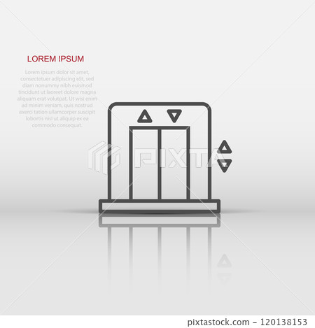Elevator icon in flat style. Lift vector illustration on white isolated background. Passenger transportation business concept. Elevator icon in flat style. Lift vector illustration on white isolated background. Passenger transportation business concept. 120138153