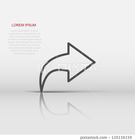 Share button icon in flat style. Arrow sign vector illustration on white isolated background. Send file business concept. 120138159