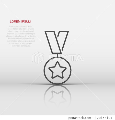Medal icon in flat style. Prize sign vector illustration on white isolated background. Trophy award business concept. Medal icon in flat style. Prize sign vector illustration on white isolated background. Trophy award business concept. 120138195