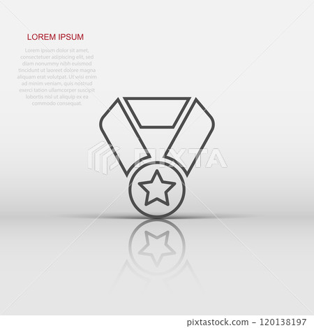 Medal icon in flat style. Prize sign vector illustration on white isolated background. Trophy award business concept. Medal icon in flat style. Prize sign vector illustration on white isolated background. Trophy award business concept. 120138197