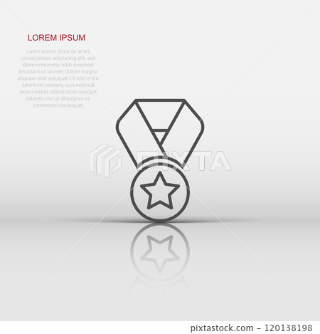 Medal icon in flat style. Prize sign vector illustration on white isolated background. Trophy award business concept. Medal icon in flat style. Prize sign vector illustration on white isolated background. Trophy award business concept. 120138198