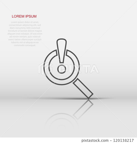Risk analysis icon in flat style. Exclamation magnifier vector illustration on white isolated background. Attention business concept. Risk analysis icon in flat style. Exclamation magnifier vector illustration on white isolated background. Attention business concept. 120138217